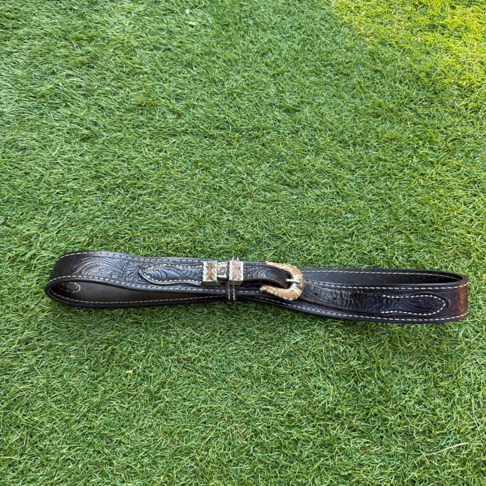 Nocona Belt Size 34 Vintage Tooled Leather Western Alpaca‎ Mexico Buckle